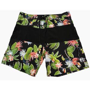 VooDoo Stretch Toucan Tropical Palm Tree Swim Trunks Mens Size 38